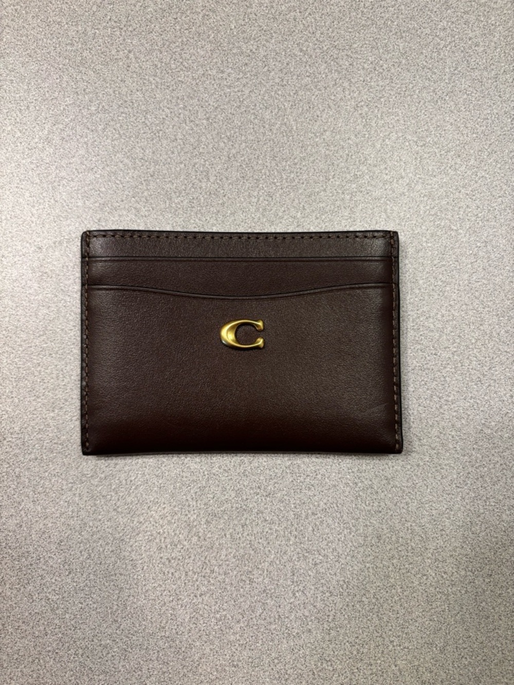 Coach Dark Brown Leather Card Holder with Gold 'C' Logo